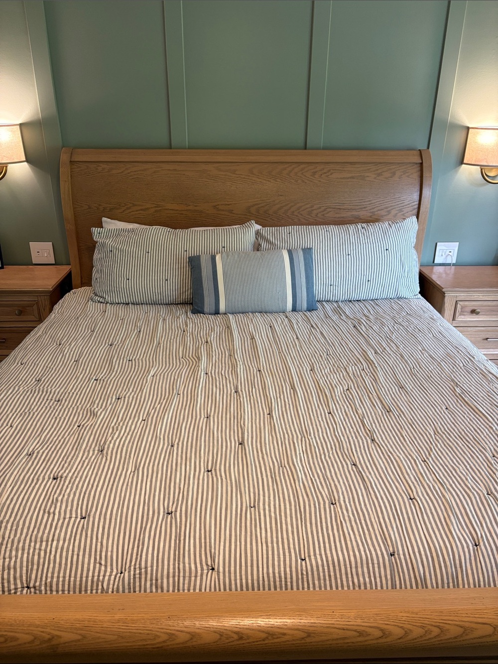 Magnolia Hearth & Hand - Striped Blue and White Cotton Quilt Set